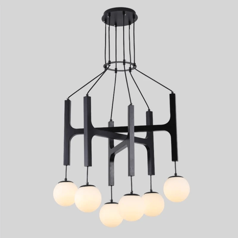 Lunna Orb Chandelier – Modern Wood and Glass Pendant Light