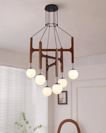 Lunna Orb Chandelier – Modern Wood and Glass Pendant Light