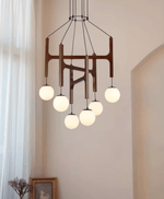 Lunna Orb Chandelier – Modern Wood and Glass Pendant Light