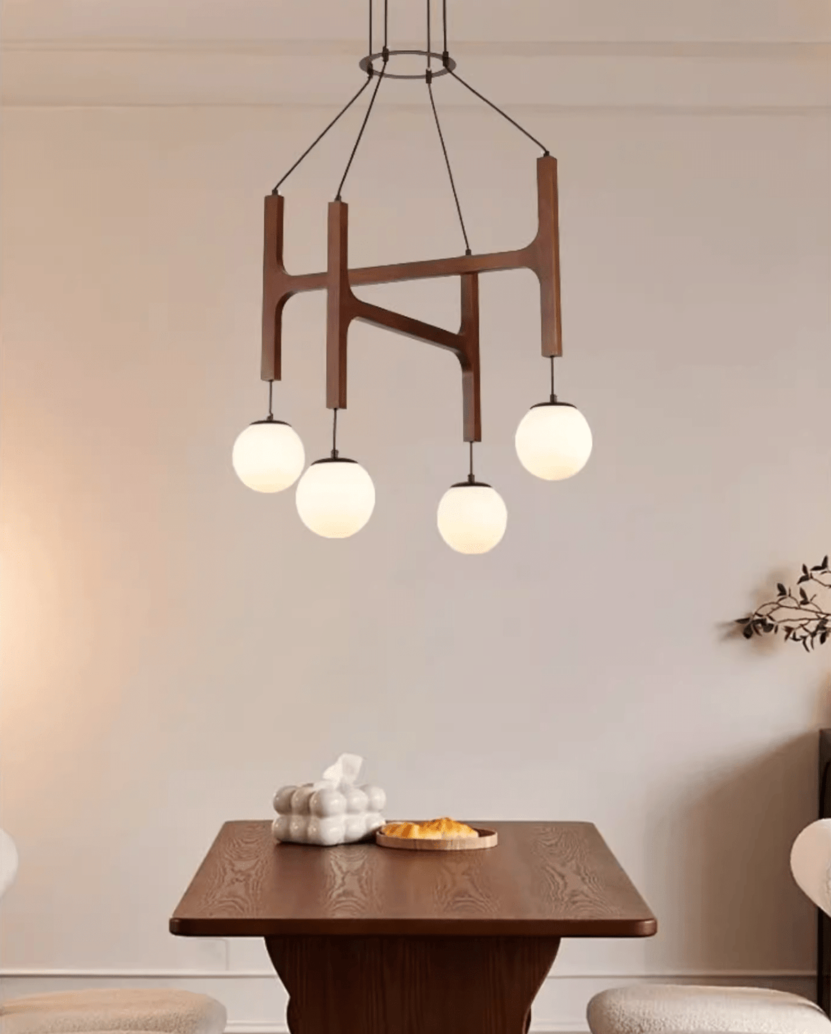 Lunna Orb Chandelier – Modern Wood and Glass Pendant Light