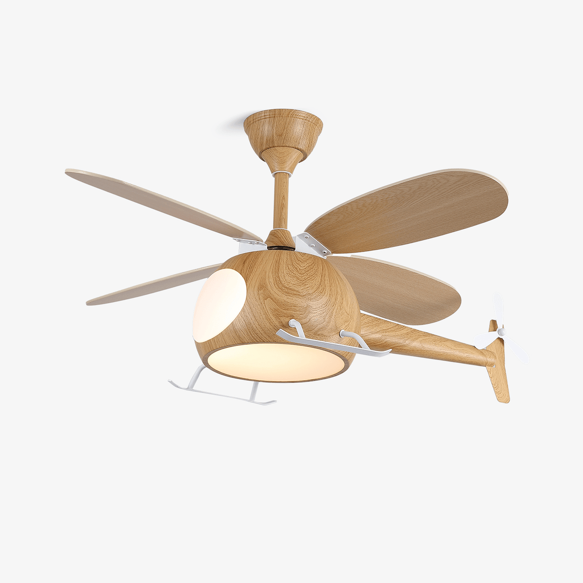 Heli Breeze Wooden Helicopter Ceiling Fan with Integrated LED Light for Kids' Rooms