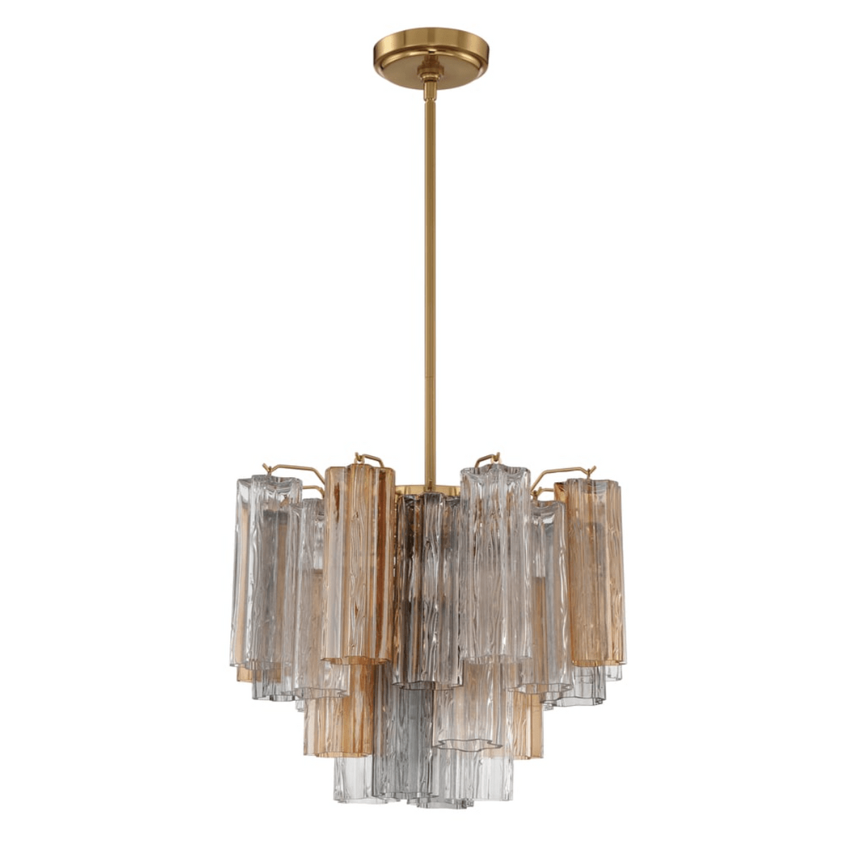 Eloria Glass Chandelier – Modern Fluted Glass Pendant Light, Gold Finish