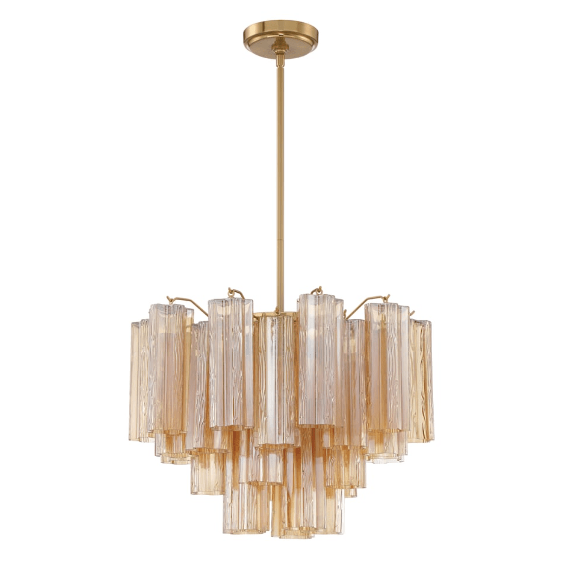 Eloria Glass Chandelier – Modern Fluted Glass Pendant Light, Gold Finish