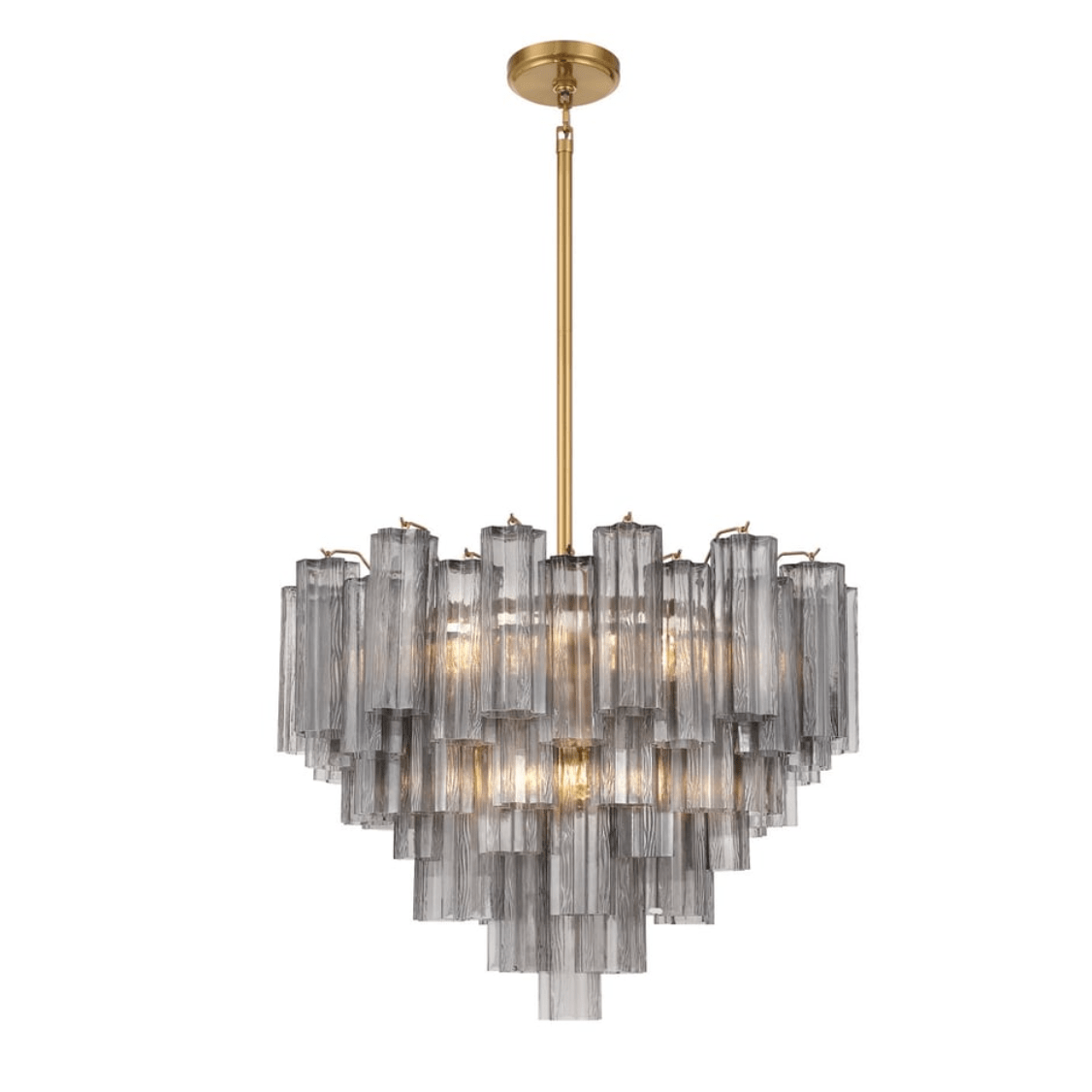 Eloria Glass Chandelier – Modern Fluted Glass Pendant Light, Gold Finish