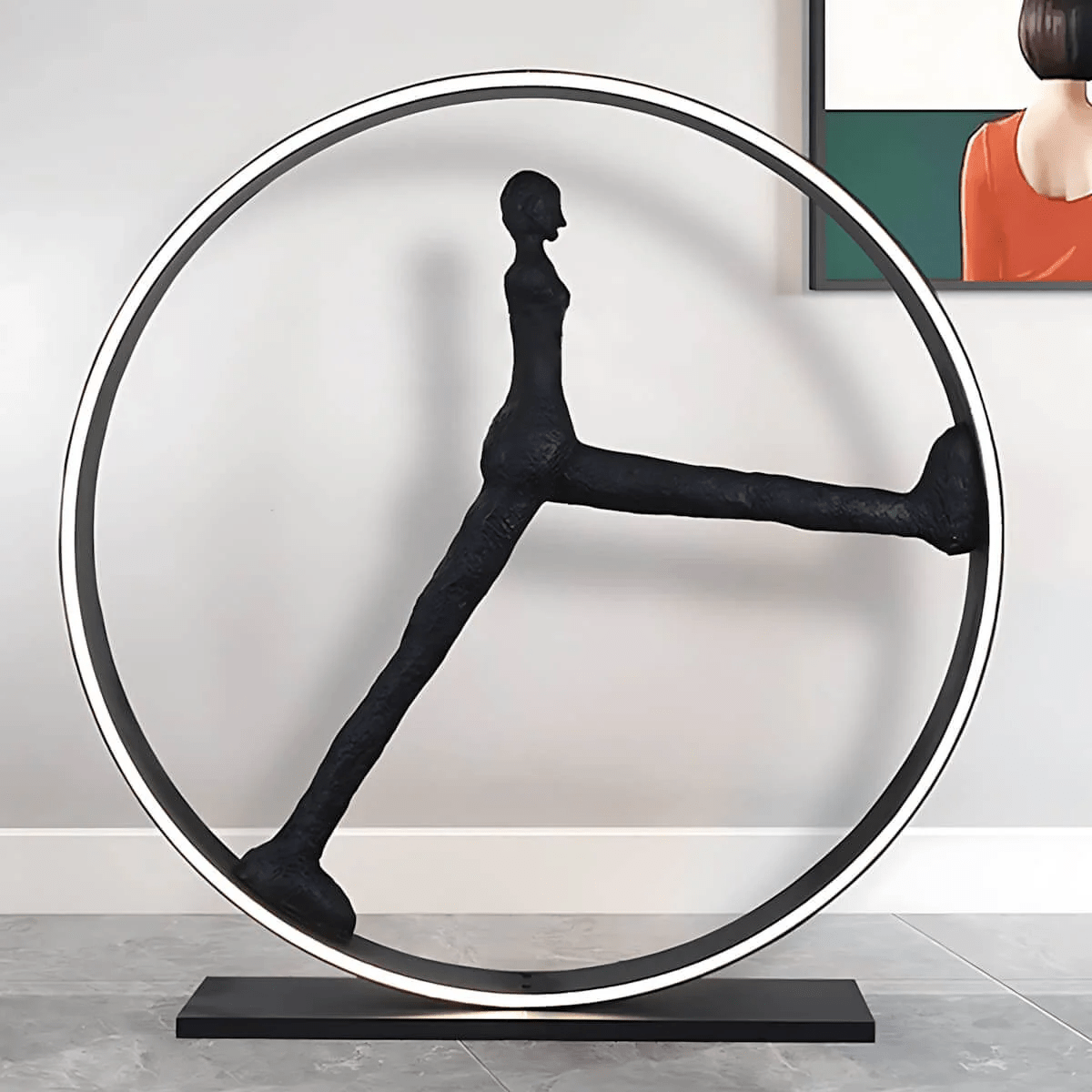 Time Walker Sculptural Floor Lamp with LED Ring, Matte Black