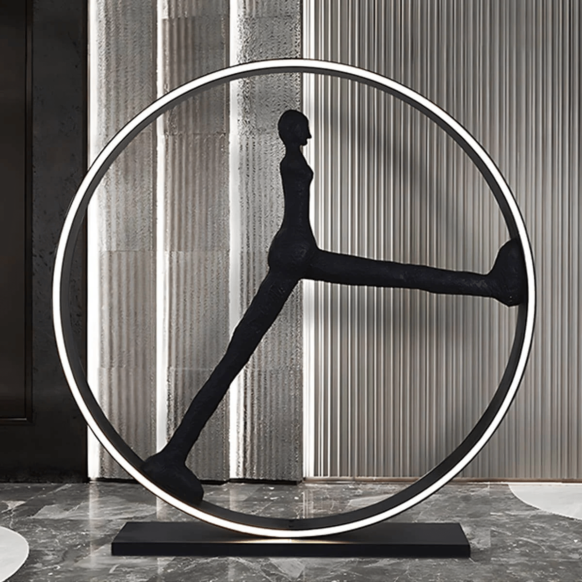 Time Walker Sculptural Floor Lamp with LED Ring, Matte Black
