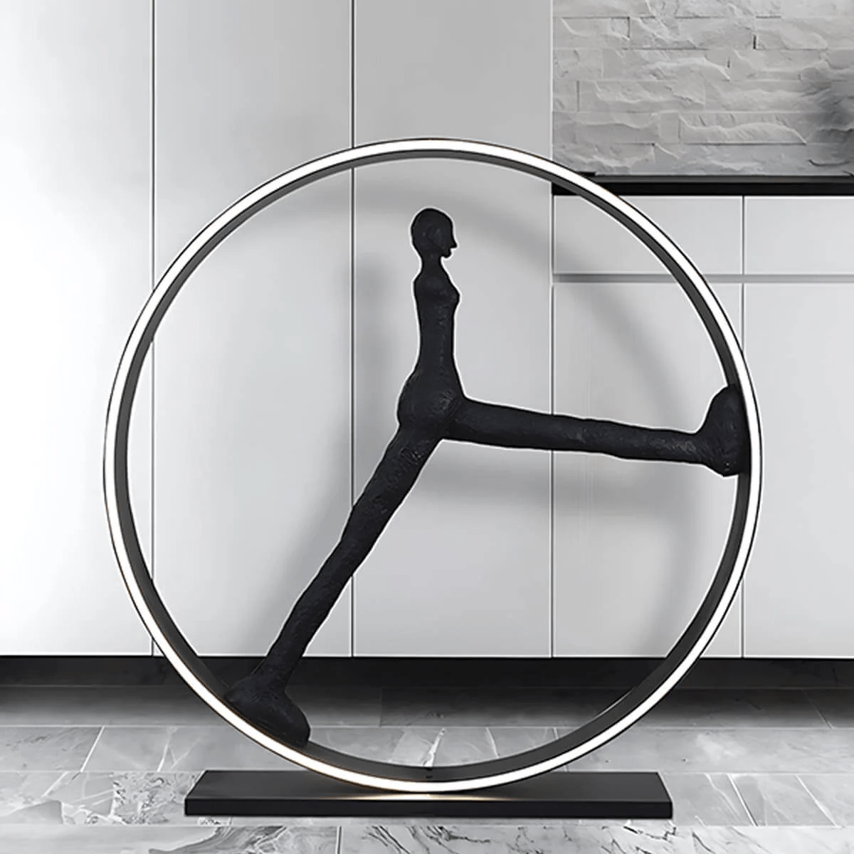 Time Walker Sculptural Floor Lamp with LED Ring, Matte Black