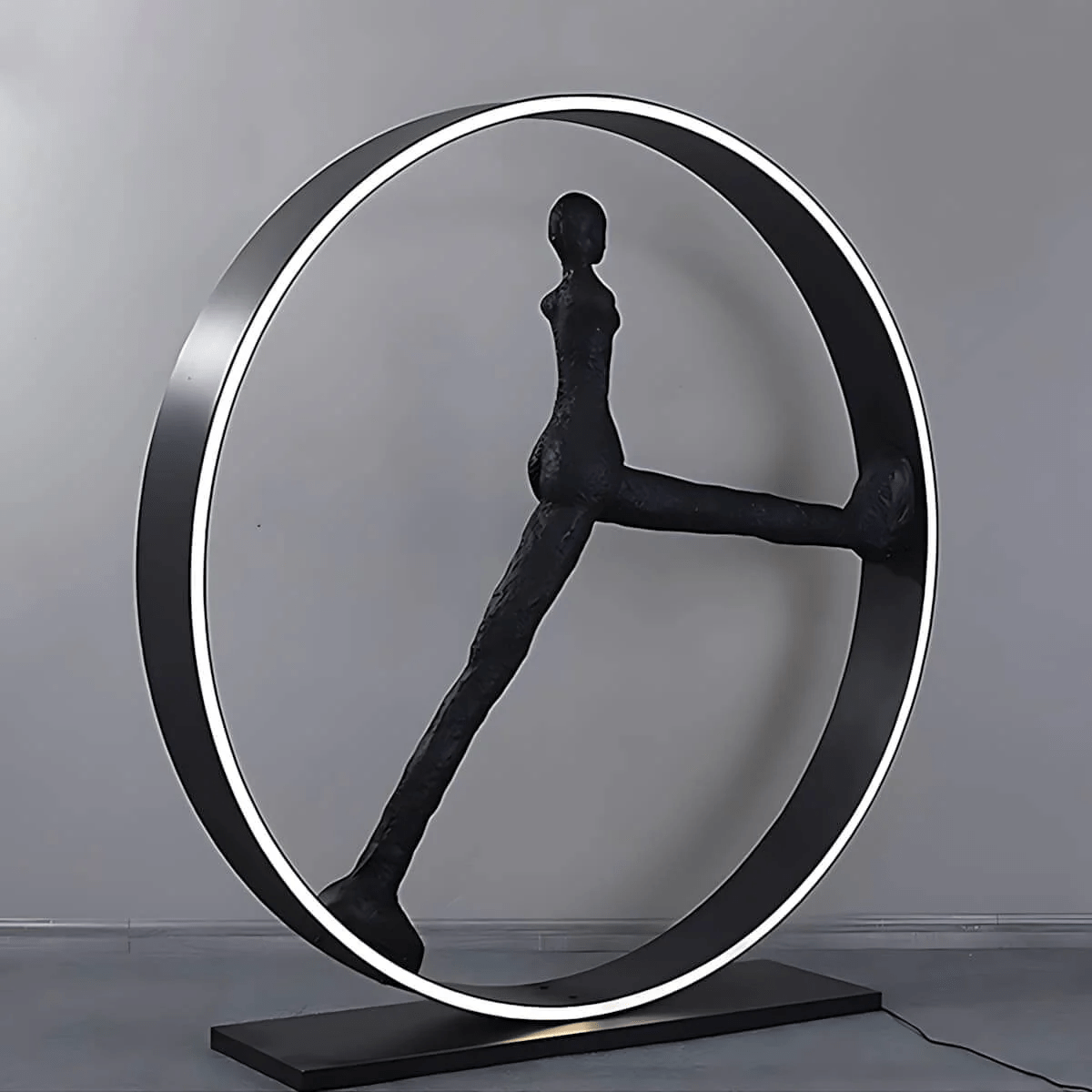 Time Walker Sculptural Floor Lamp with LED Ring, Matte Black