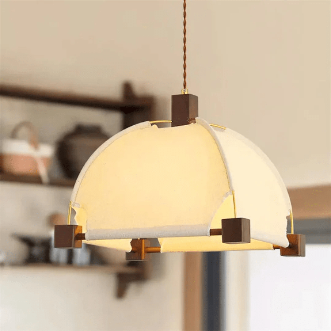 Allegra Pendant Light – Modern Wood & Fabric Designer Ceiling Lamp