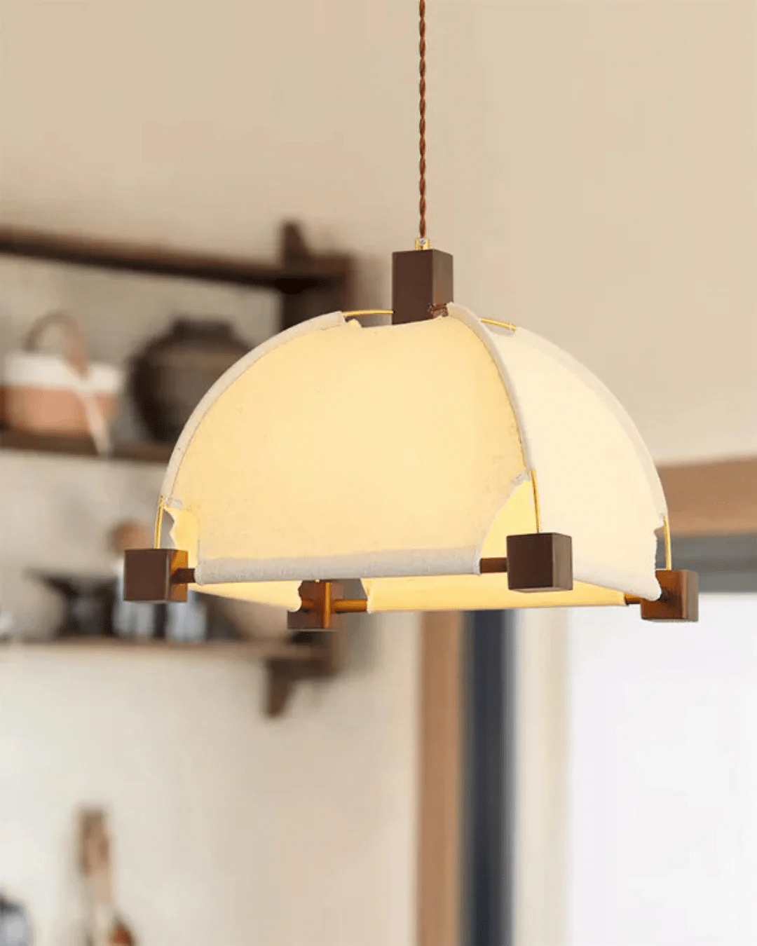 Allegra Pendant Light – Modern Wood & Fabric Designer Ceiling Lamp