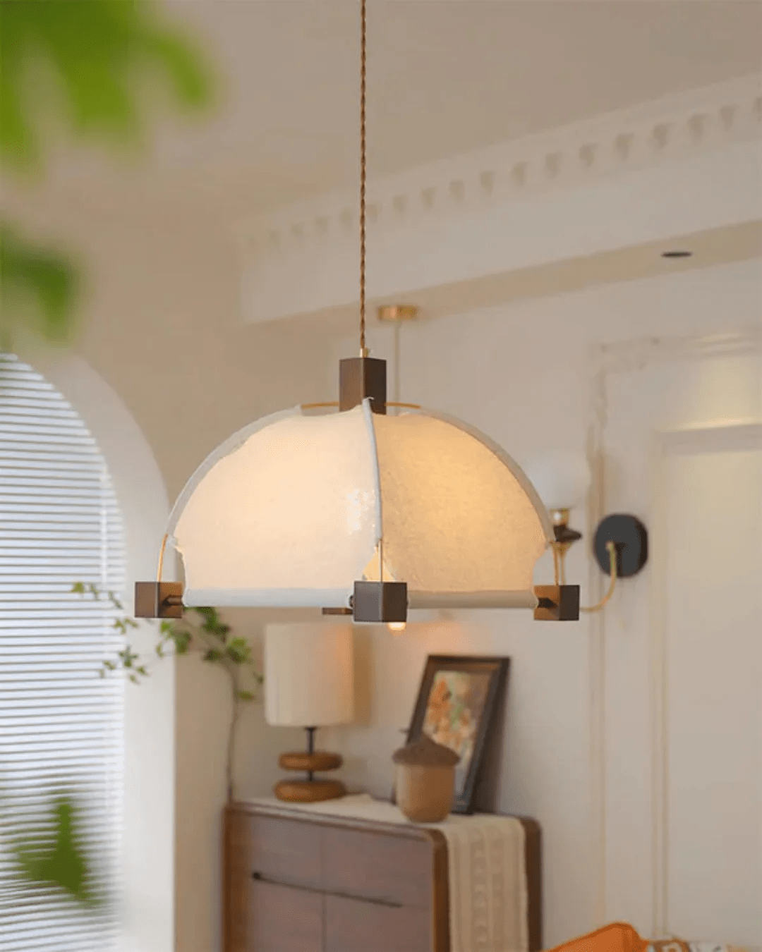 Allegra Pendant Light – Modern Wood & Fabric Designer Ceiling Lamp