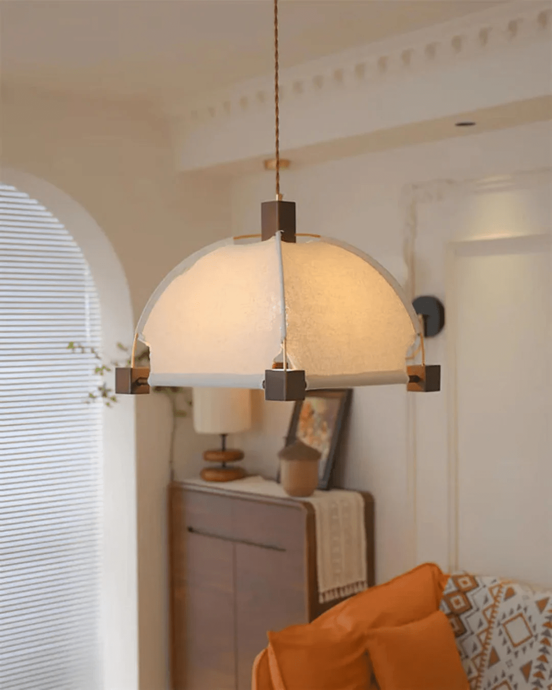 Allegra Pendant Light – Modern Wood & Fabric Designer Ceiling Lamp