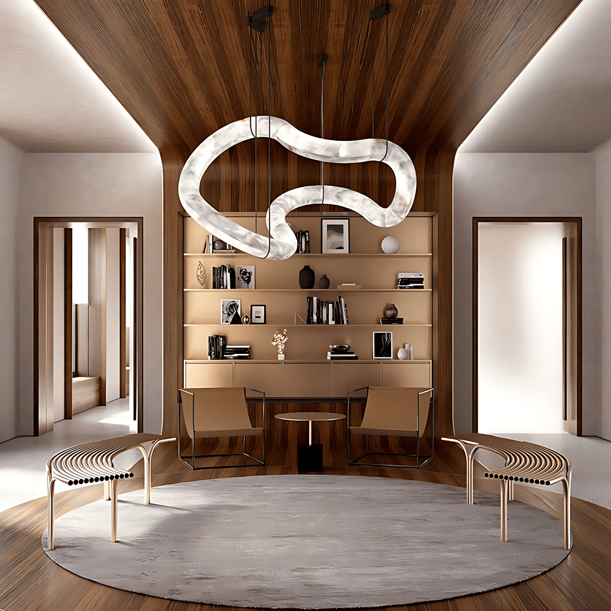 Ethereal Wave Alabaster Chandelier – Modern Sculptural Pendant Light