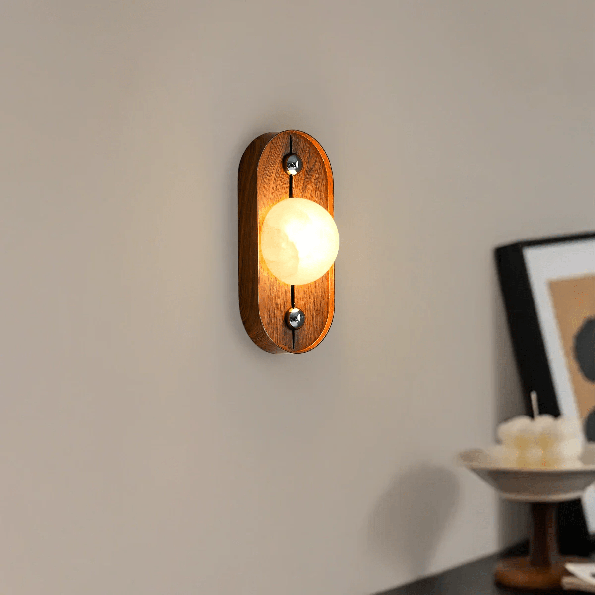 Koyan Alabaster Wall Sconce with Walnut Wood Accent