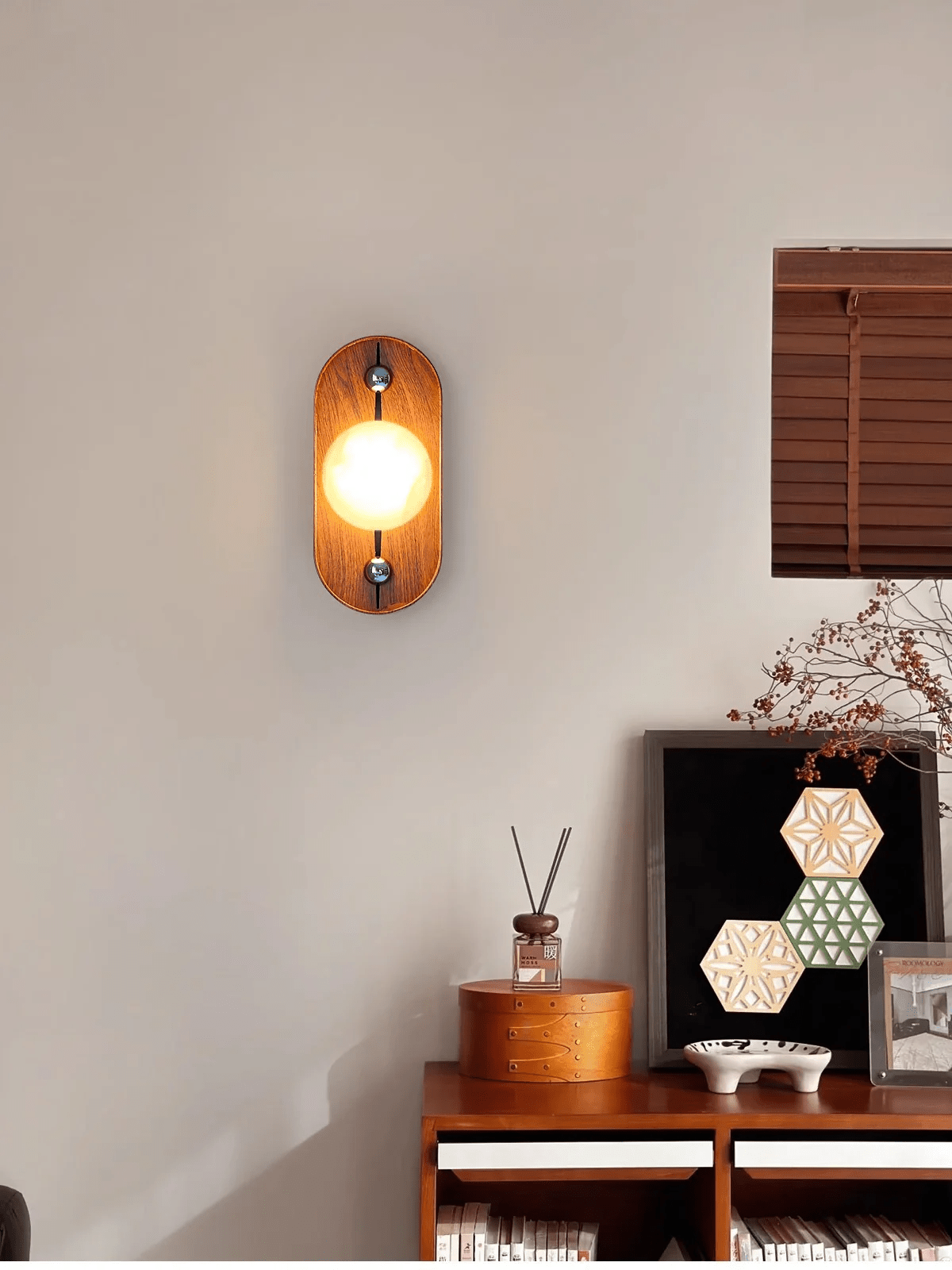 Koyan Alabaster Wall Sconce with Walnut Wood Accent