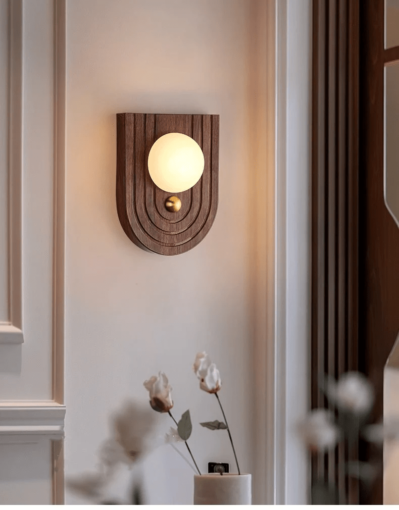 Koyan Alabaster Wall Sconce with Walnut Wood Accent