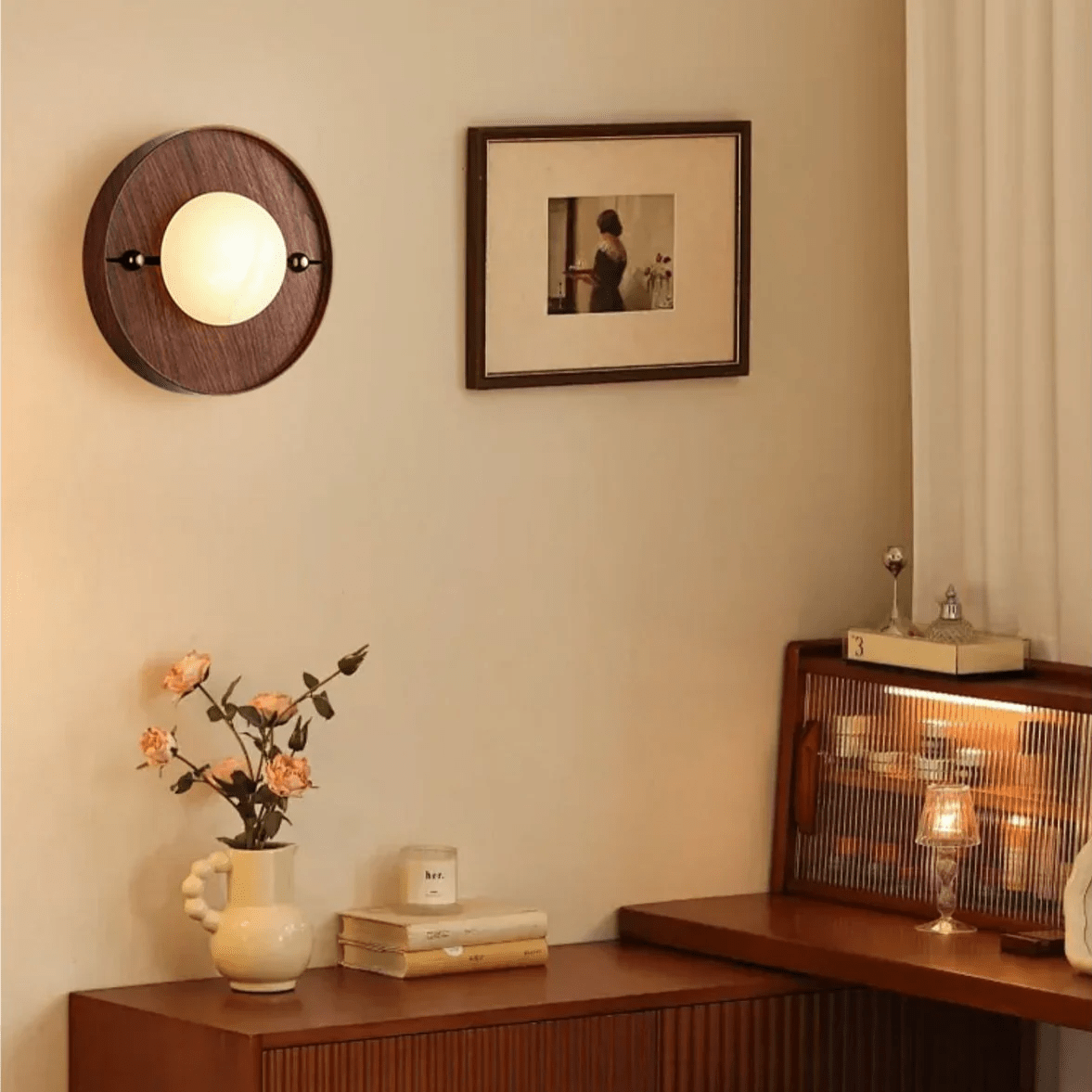 Koyan Alabaster Wall Sconce with Walnut Wood Accent