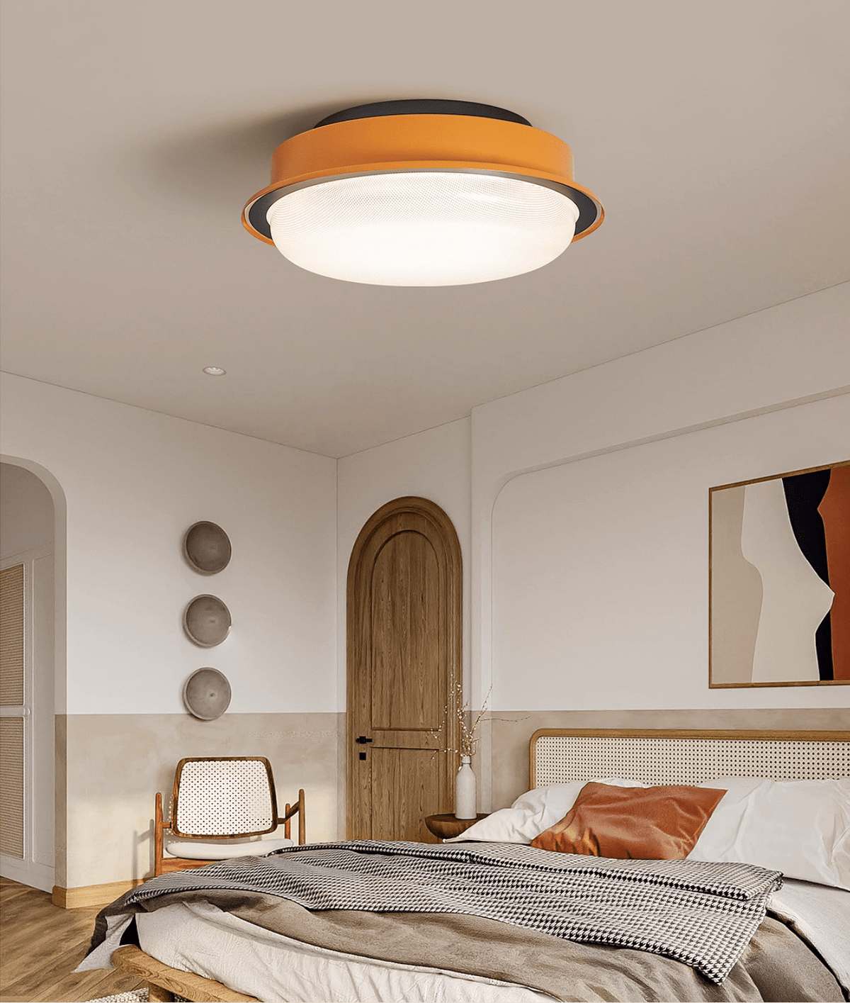 Caelan Modern Flush Mount Ceiling Light with Amber Ring and Glass Dome