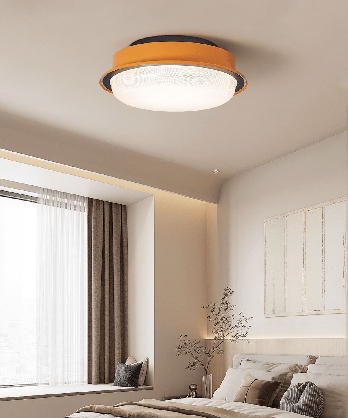 Caelan Modern Flush Mount Ceiling Light with Amber Ring and Glass Dome