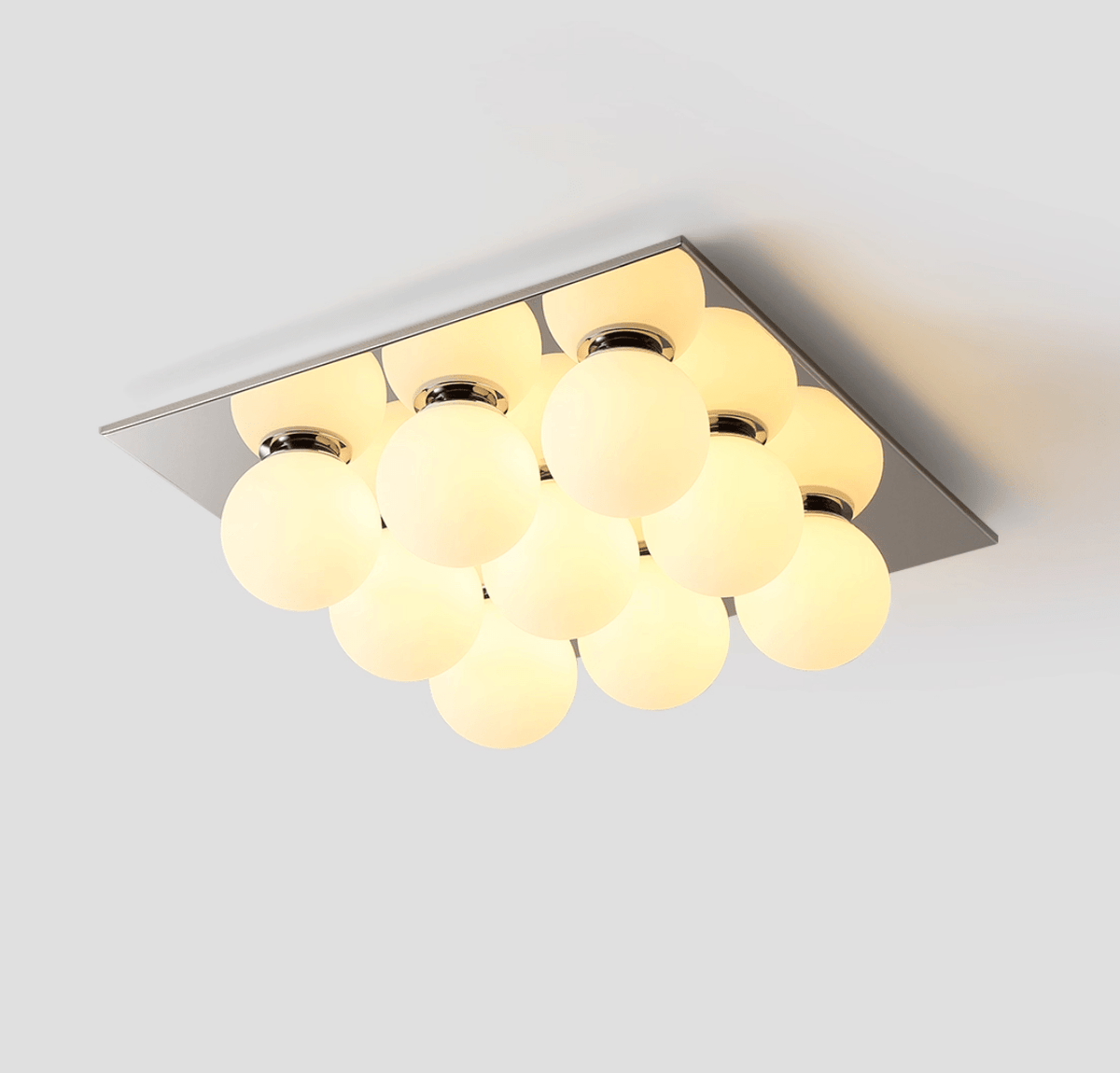 Lumo Cluster Ceiling Light – Nine Glass Orbs in Chrome