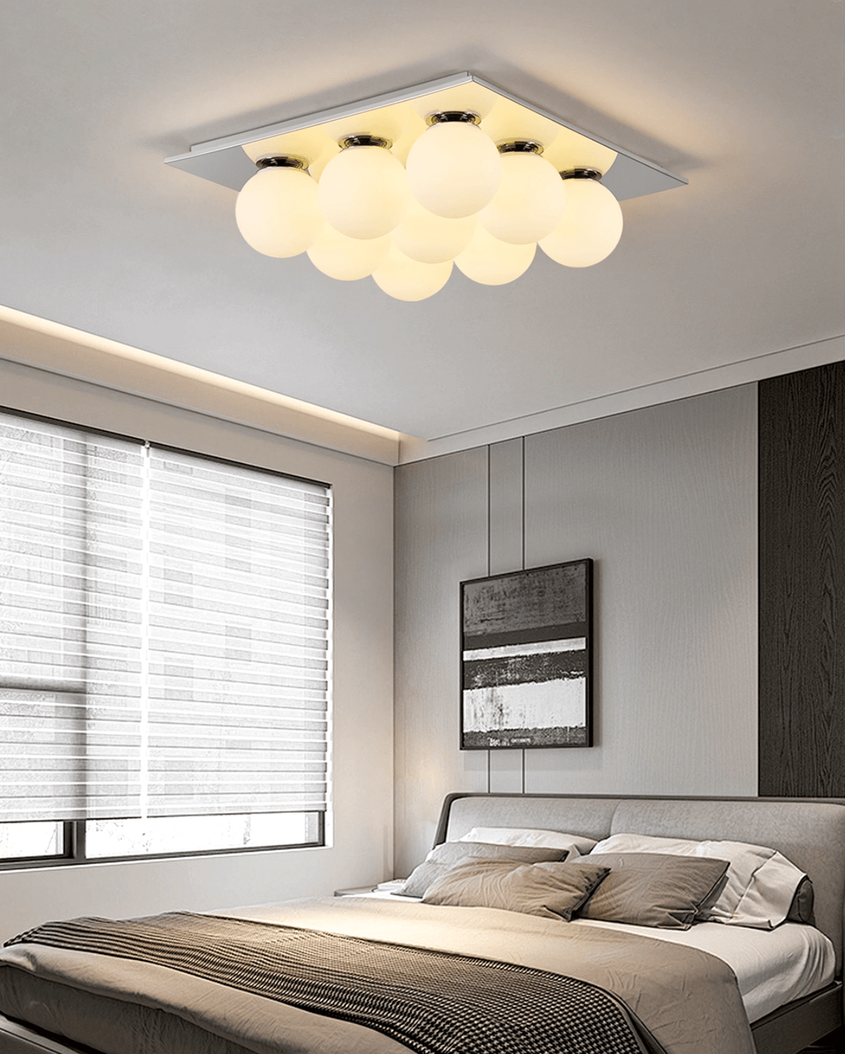 Lumo Cluster Ceiling Light – Nine Glass Orbs in Chrome