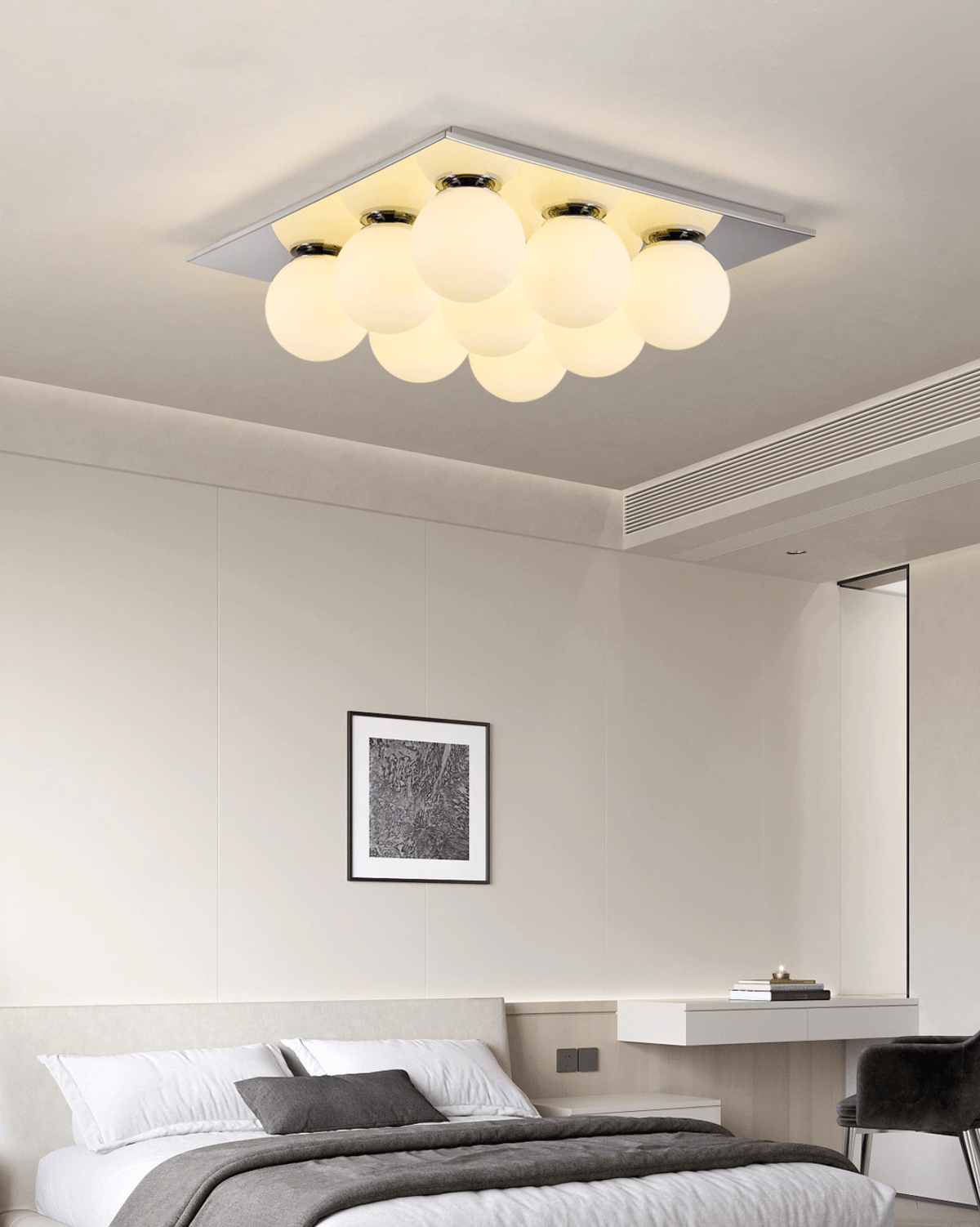 Lumo Cluster Ceiling Light – Nine Glass Orbs in Chrome