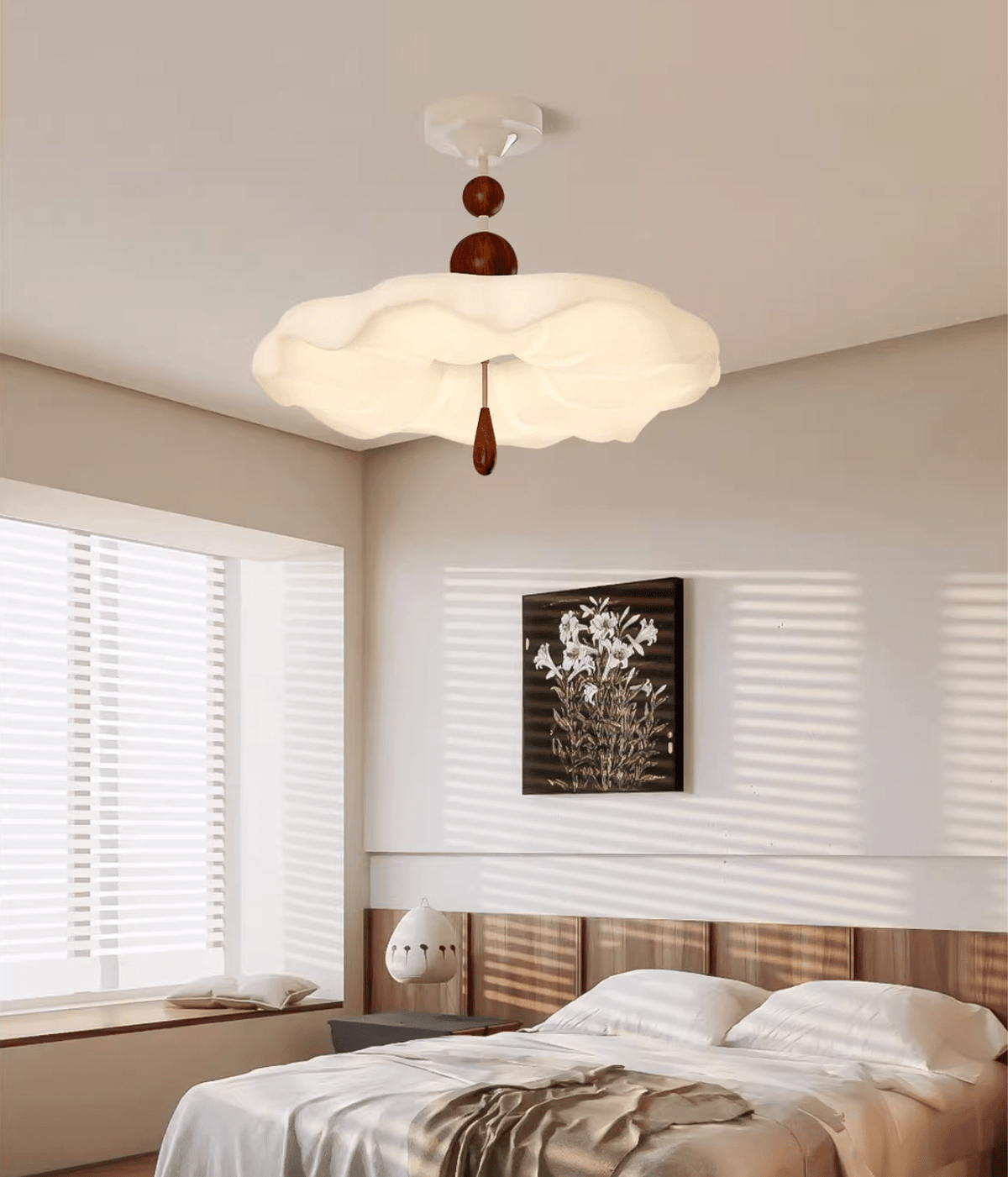 Cloudora Bloom Sculptural LED Ceiling Light in Walnut and White