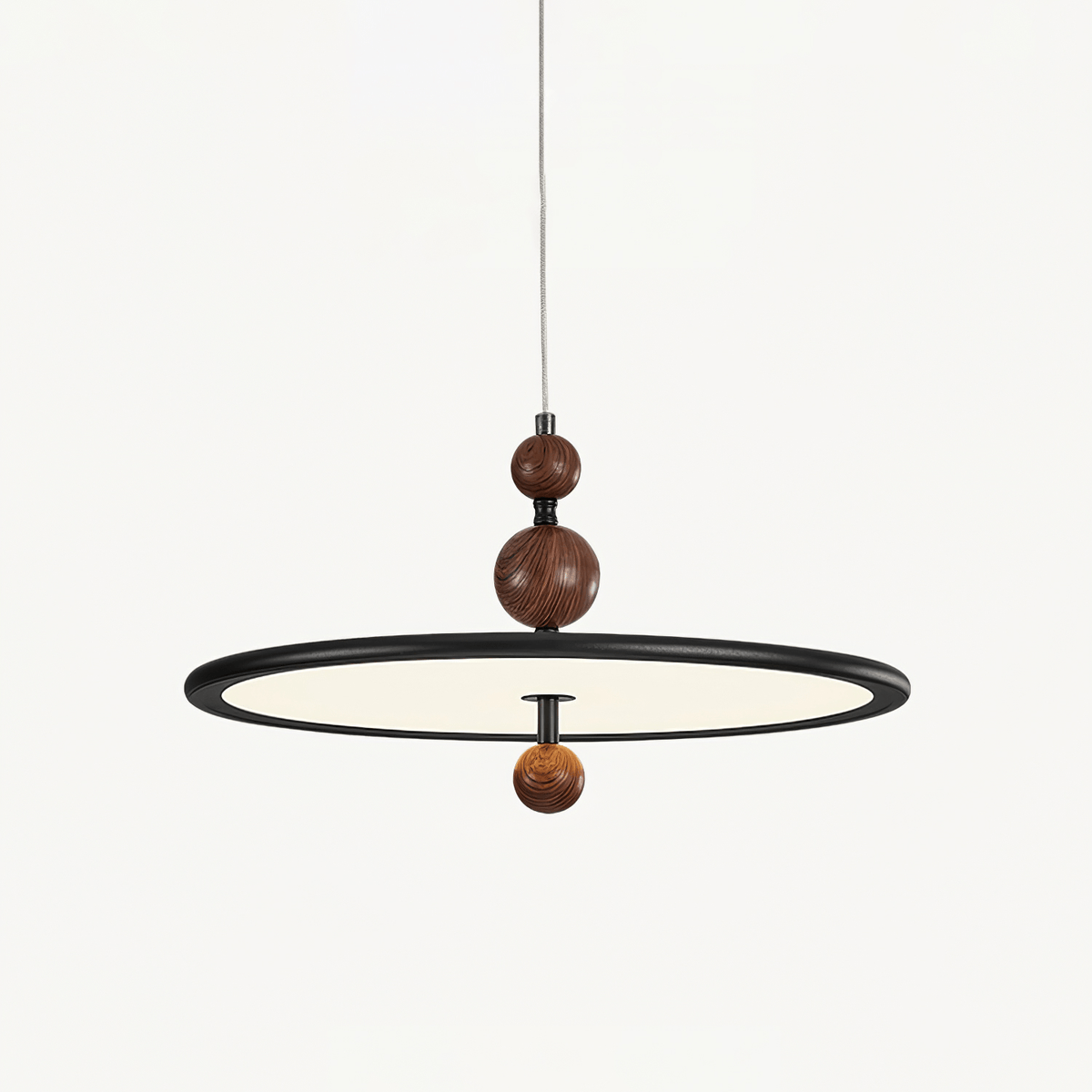 Eclipsa Modern Pendant Light with Walnut Finish and Black Metal Halo