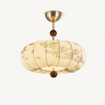 Fleur Lantern Pendant Light – Ivory Floral Shade with Walnut or Nickel Accents