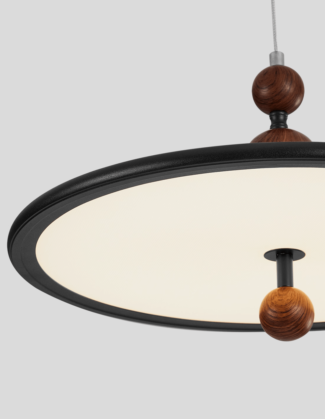 Eclipsa Modern Pendant Light with Walnut Finish and Black Metal Halo