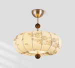 Fleur Lantern Pendant Light – Ivory Floral Shade with Walnut or Nickel Accents