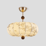 Fleur Lantern Pendant Light – Ivory Floral Shade with Walnut or Nickel Accents