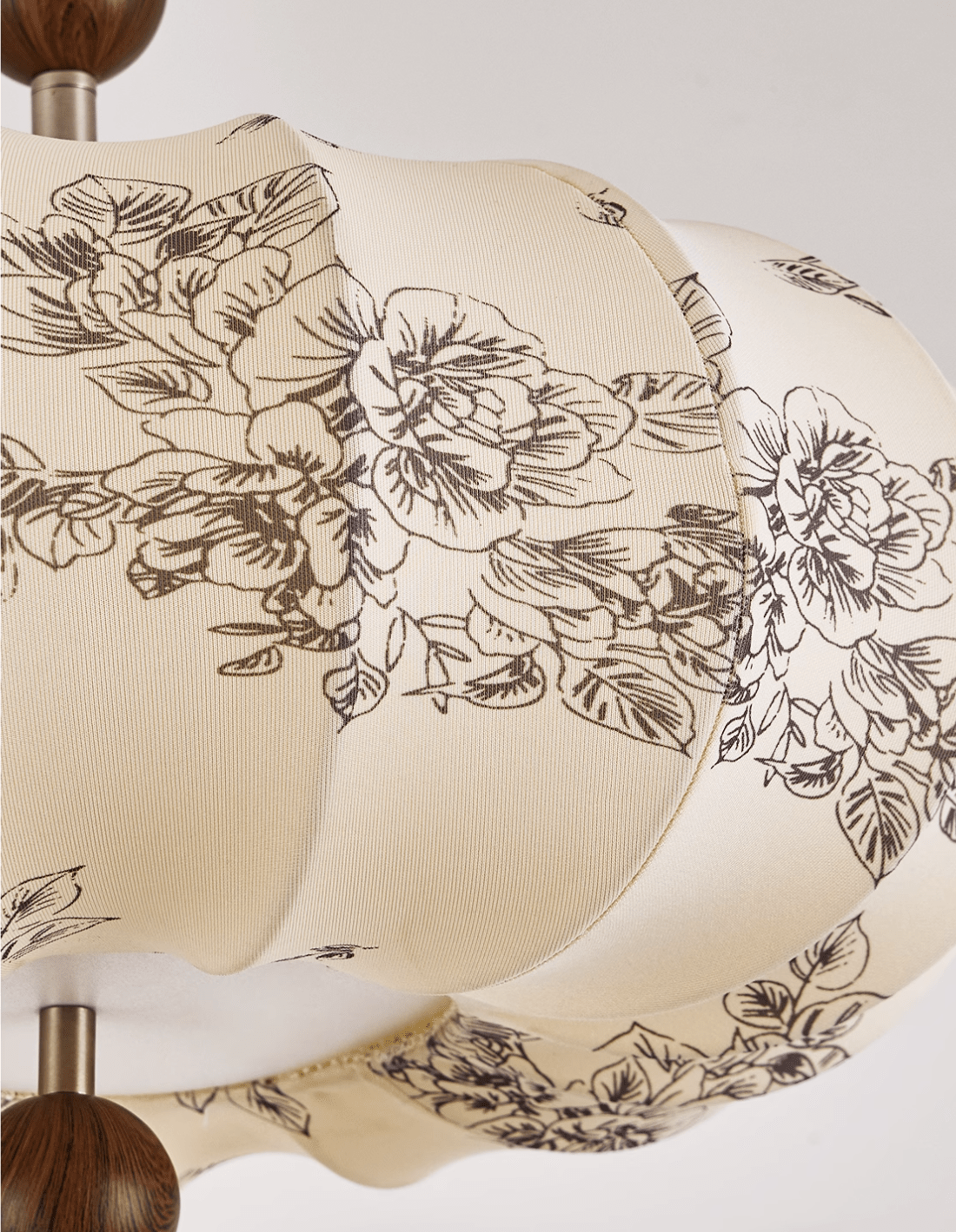 Fleur Lantern Pendant Light – Ivory Floral Shade with Walnut or Nickel Accents