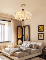 Fleur Lantern Pendant Light – Ivory Floral Shade with Walnut or Nickel Accents