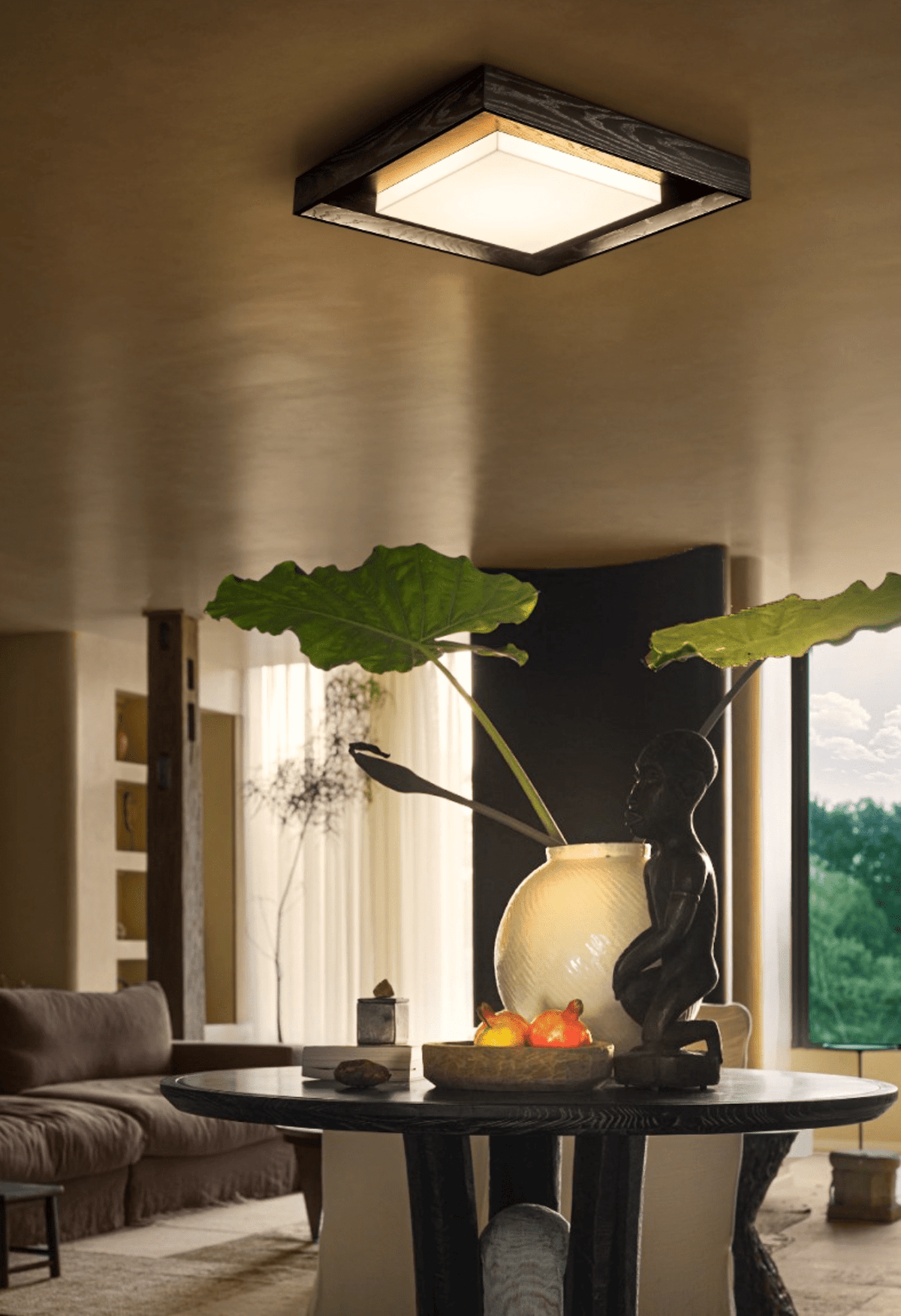 Kurin Wood Frame Ceiling Light – Modern Flush Mount LED for Bedroom, Dining, Living Room
