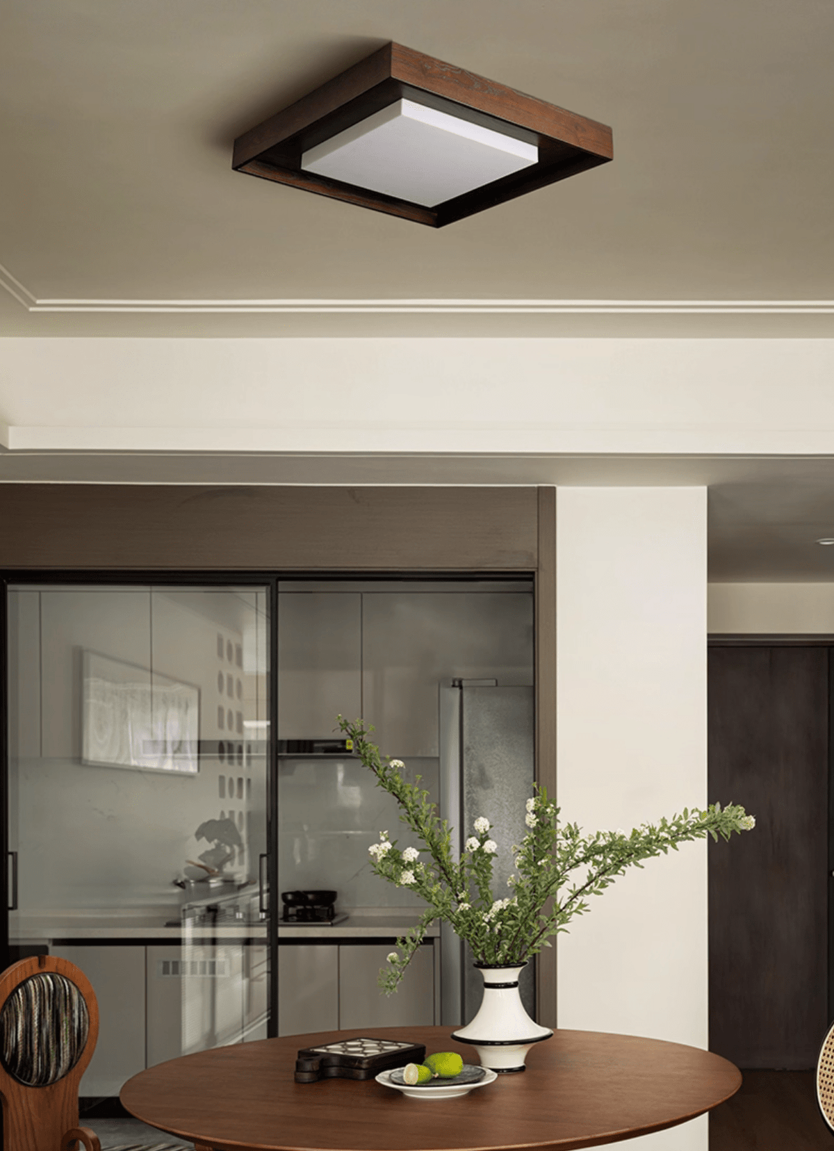 Kurin Wood Frame Ceiling Light – Modern Flush Mount LED for Bedroom, Dining, Living Room