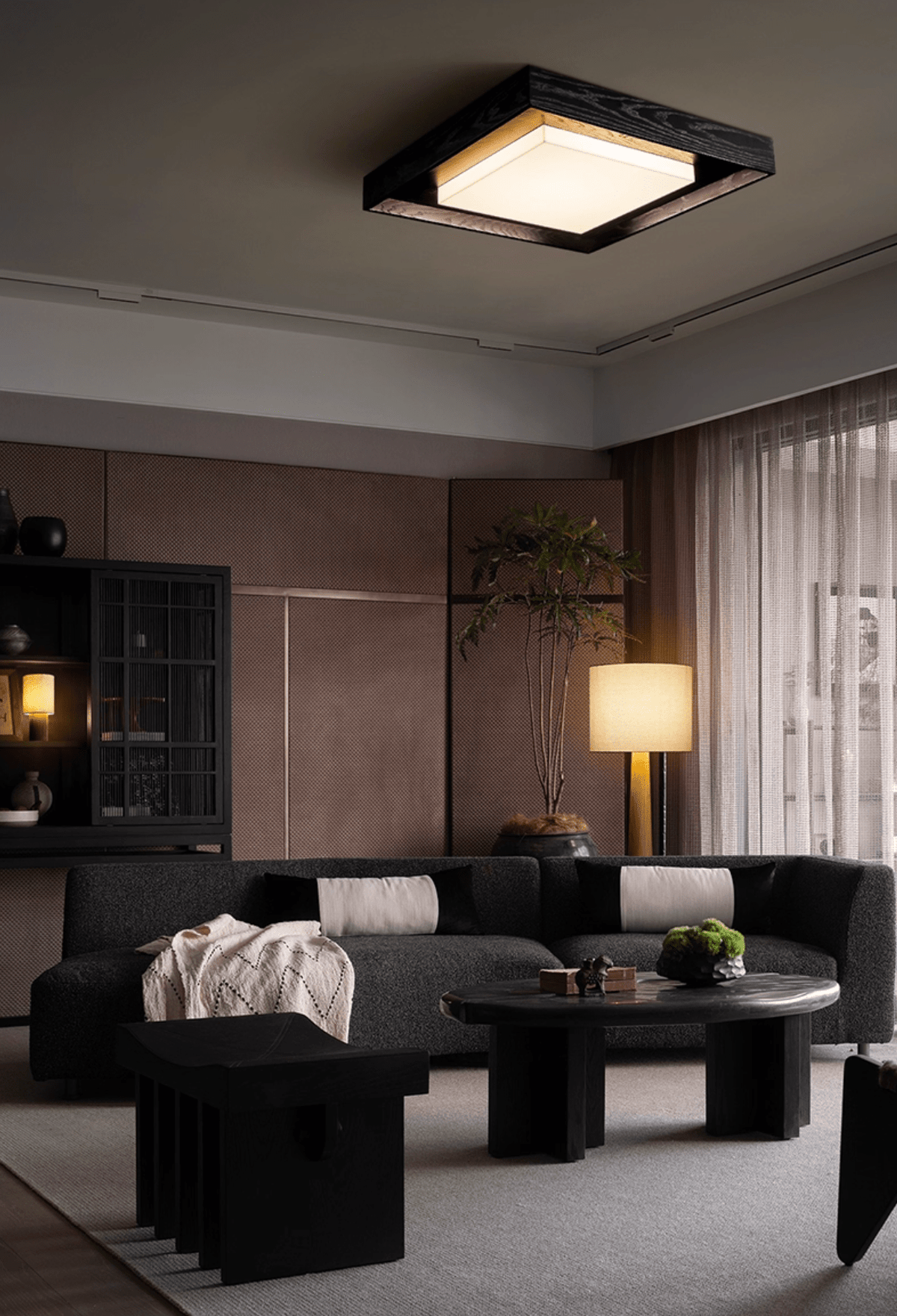 Kurin Wood Frame Ceiling Light – Modern Flush Mount LED for Bedroom, Dining, Living Room