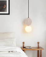 Orla Travertine Pendant Light – Sculptural Stone & Opal Glass