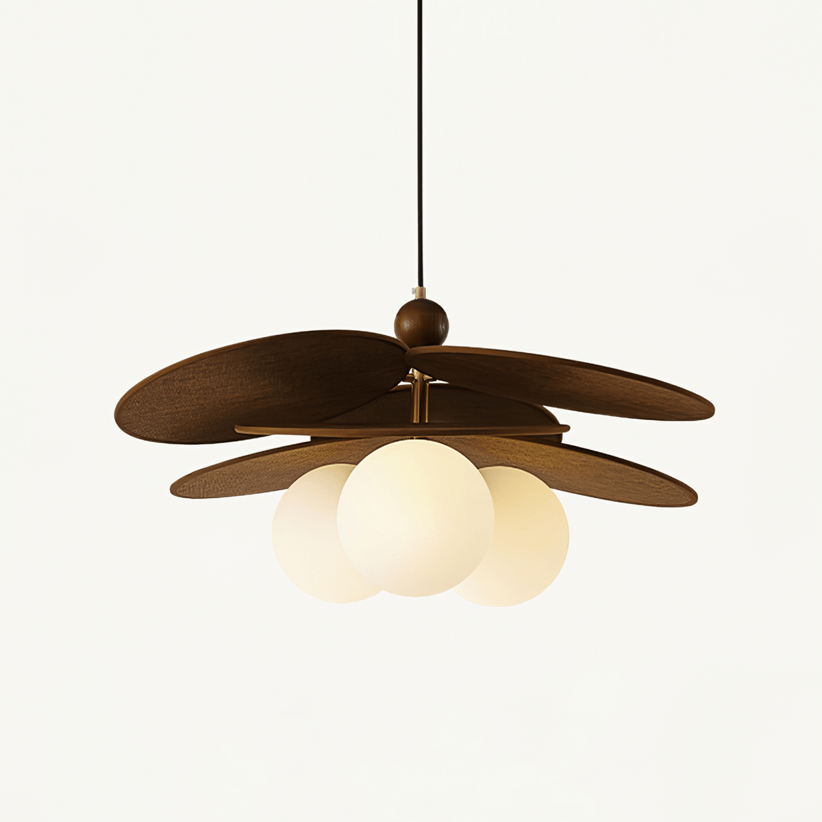 Aurelian Bloom Wooden Pendant Light with Opaline Glass Globes