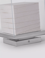 Lumo Cube Table Lamp – Modern Glass & Fabric LED Accent Light