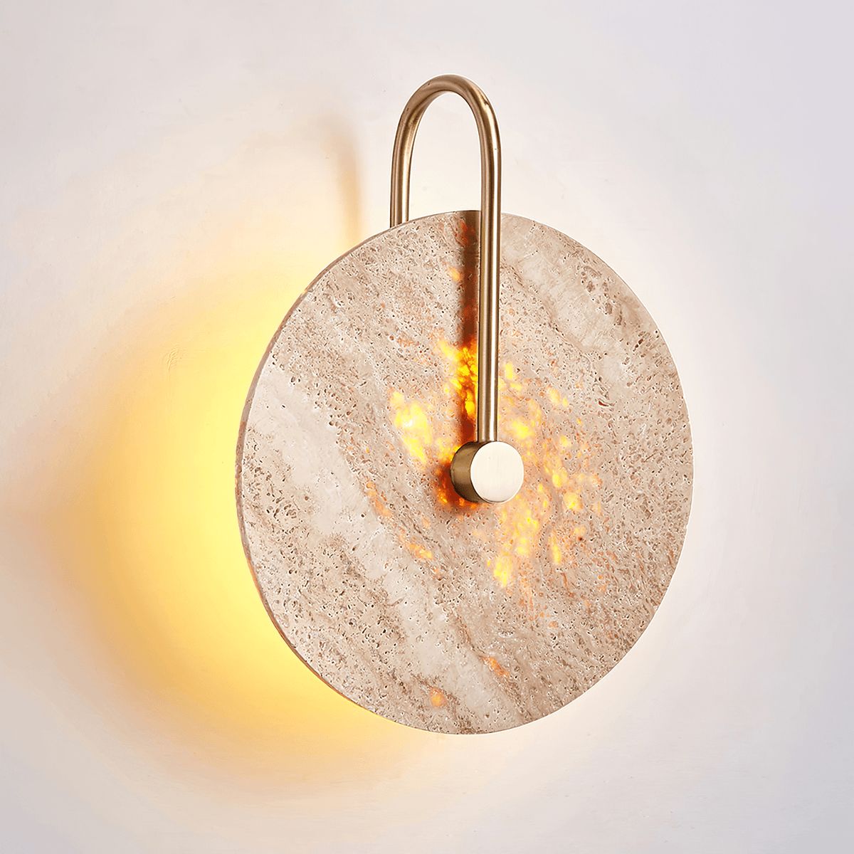 Lior Travertine Wall Sconce with Brass Hook – Modern LED Wall Lamp