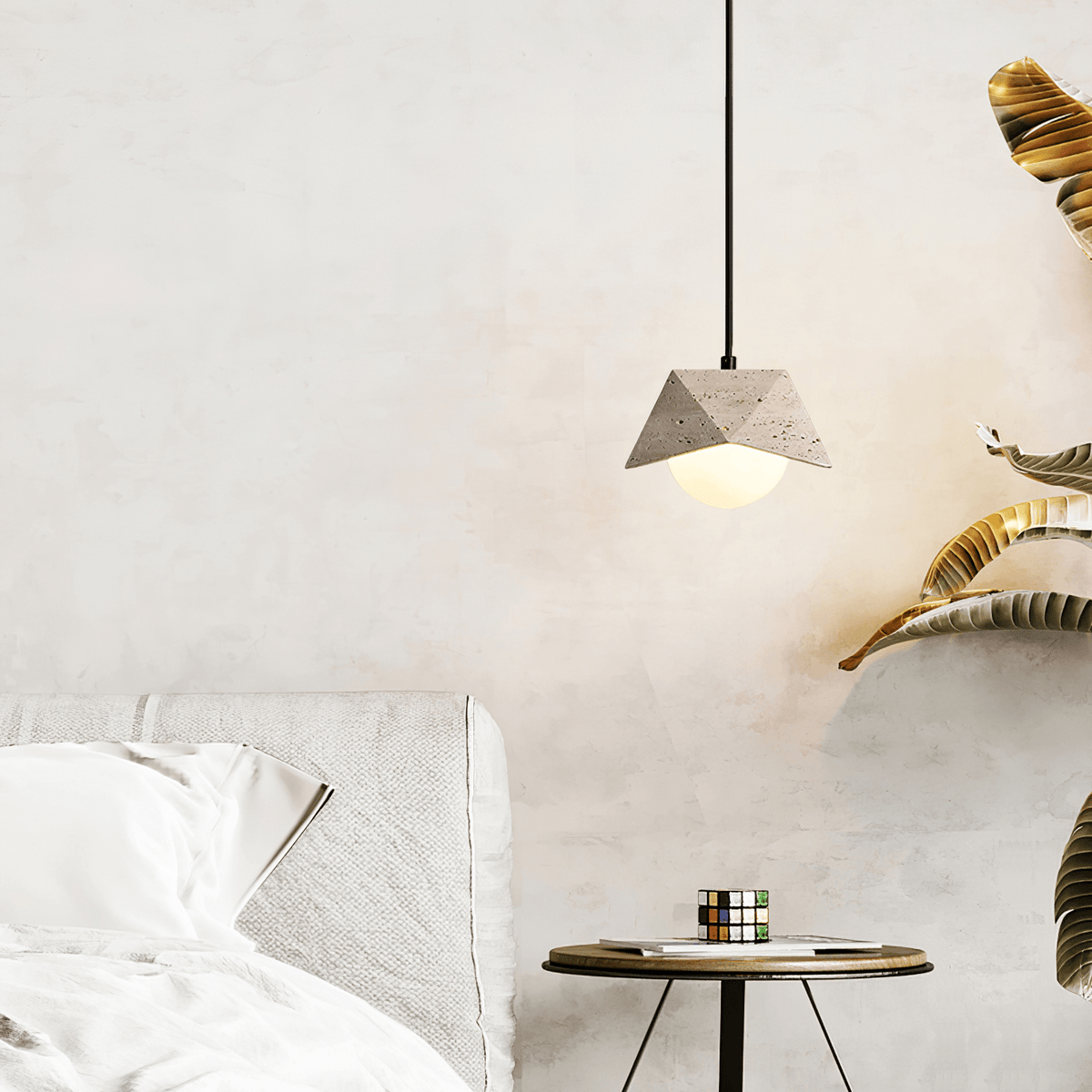 Kaelo Pendant Light in Yellow Travertine with Glass Globe