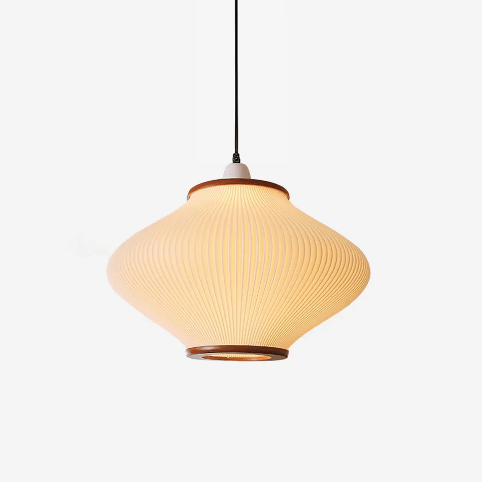 Olivra Fabric Pendant Light with Walnut Wood Accents for Dining and Living Spaces