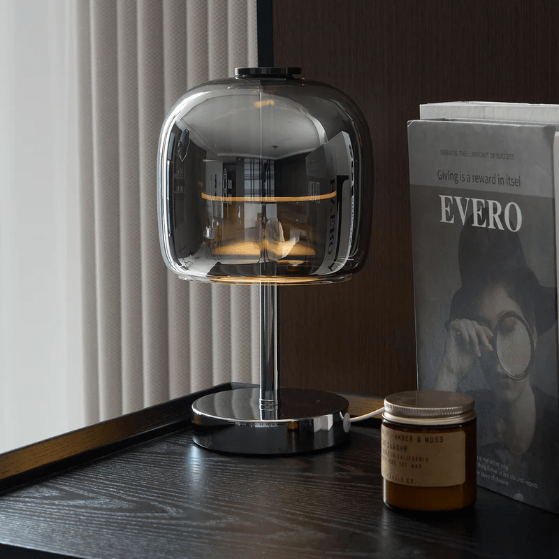 Avolar Smoked Glass LED Table Lamp with Chrome Base