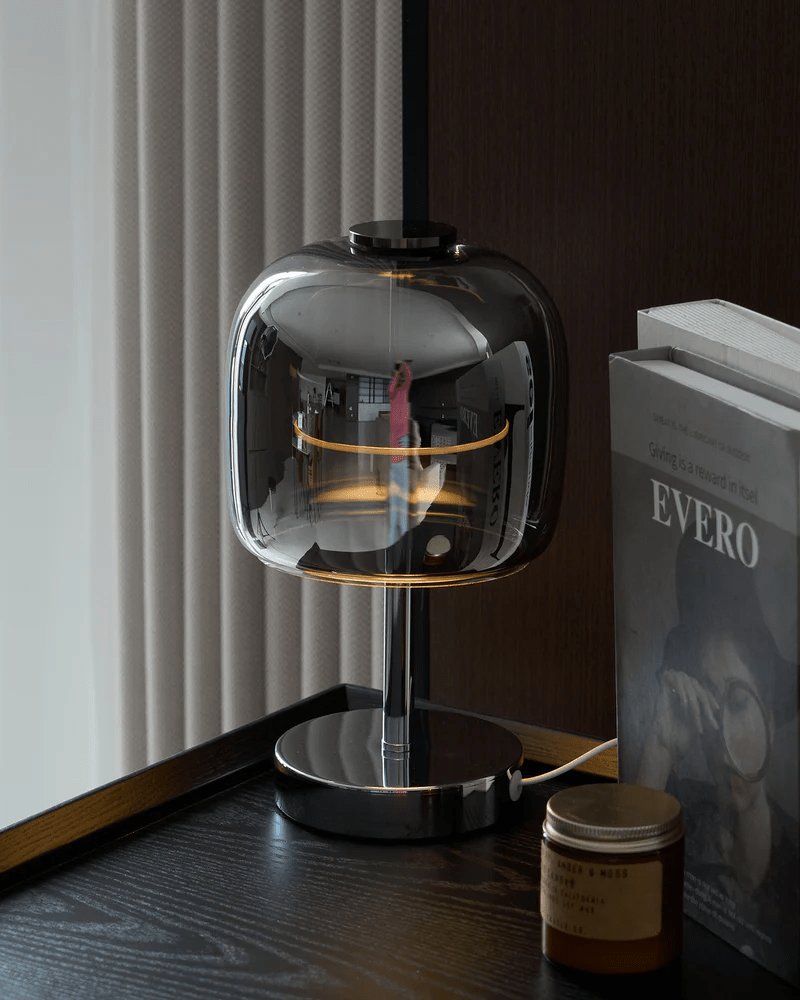 Avolar Smoked Glass LED Table Lamp with Chrome Base