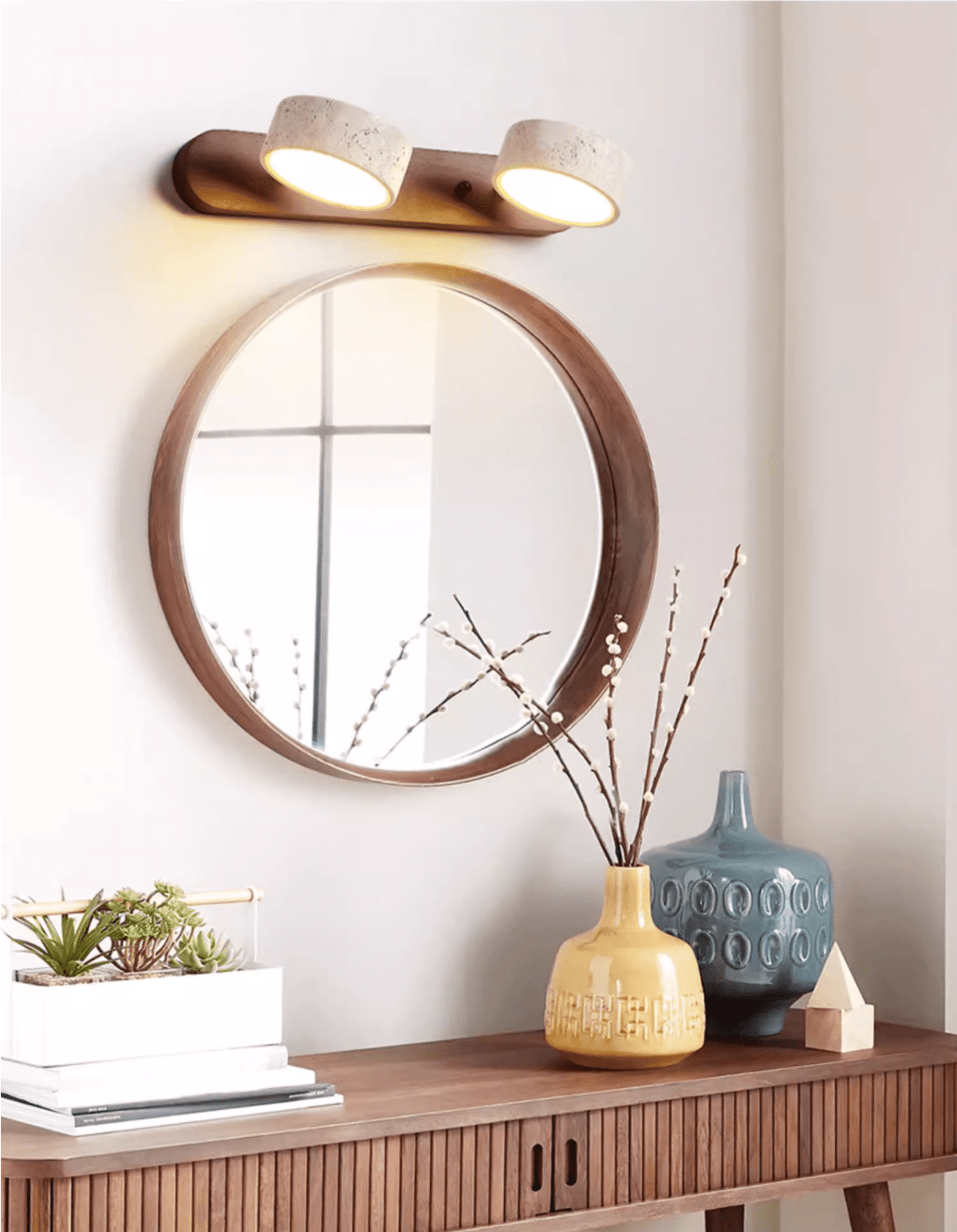 Travertine Duo Wall Sconce — Natural Stone LED Wall Light
