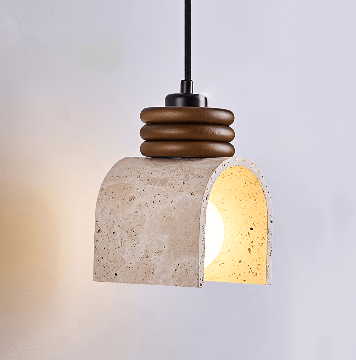 Rondara Pendant Light in Travertine and Walnut Wood