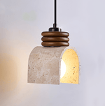 Rondara Pendant Light in Travertine and Walnut Wood