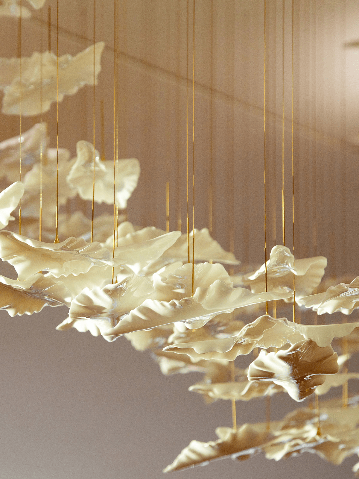 Sculptural Glass Leaf Chandelier — Twisted Modern Pendant for Grand Interiors