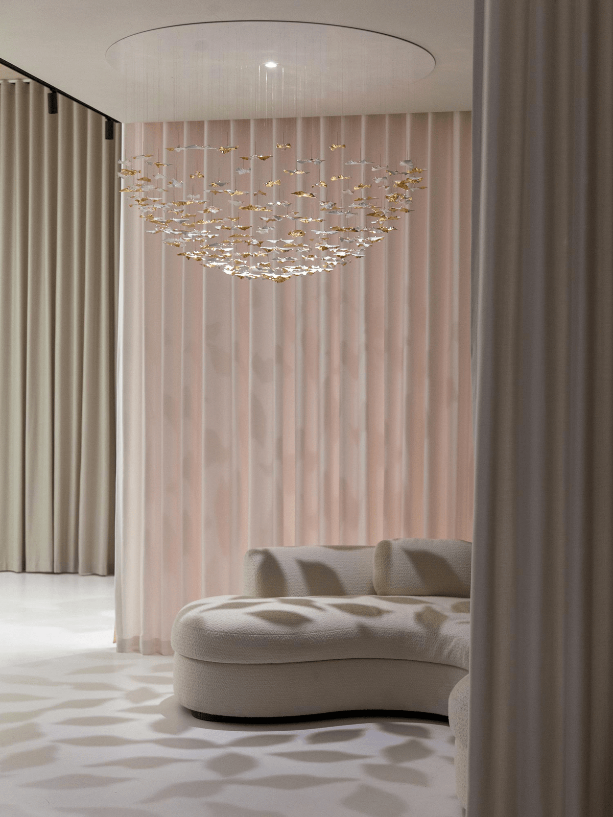 Sculptural Glass Leaf Chandelier — Twisted Modern Pendant for Grand Interiors